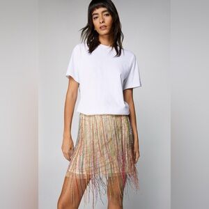 NWT Tassel Beaded Metallic Mini Skirt
